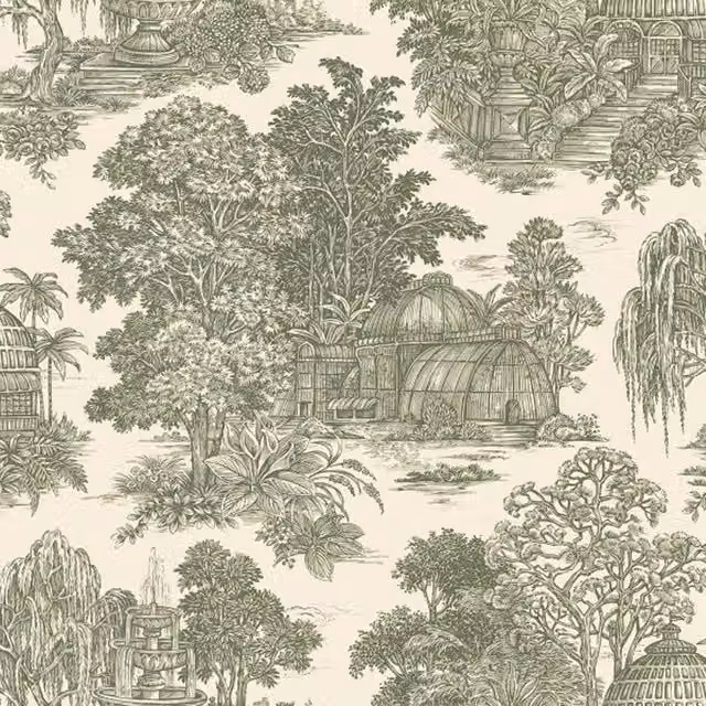 Holden Décor Osterley Gardens Toile Botanical Floral Wallpaper in Green