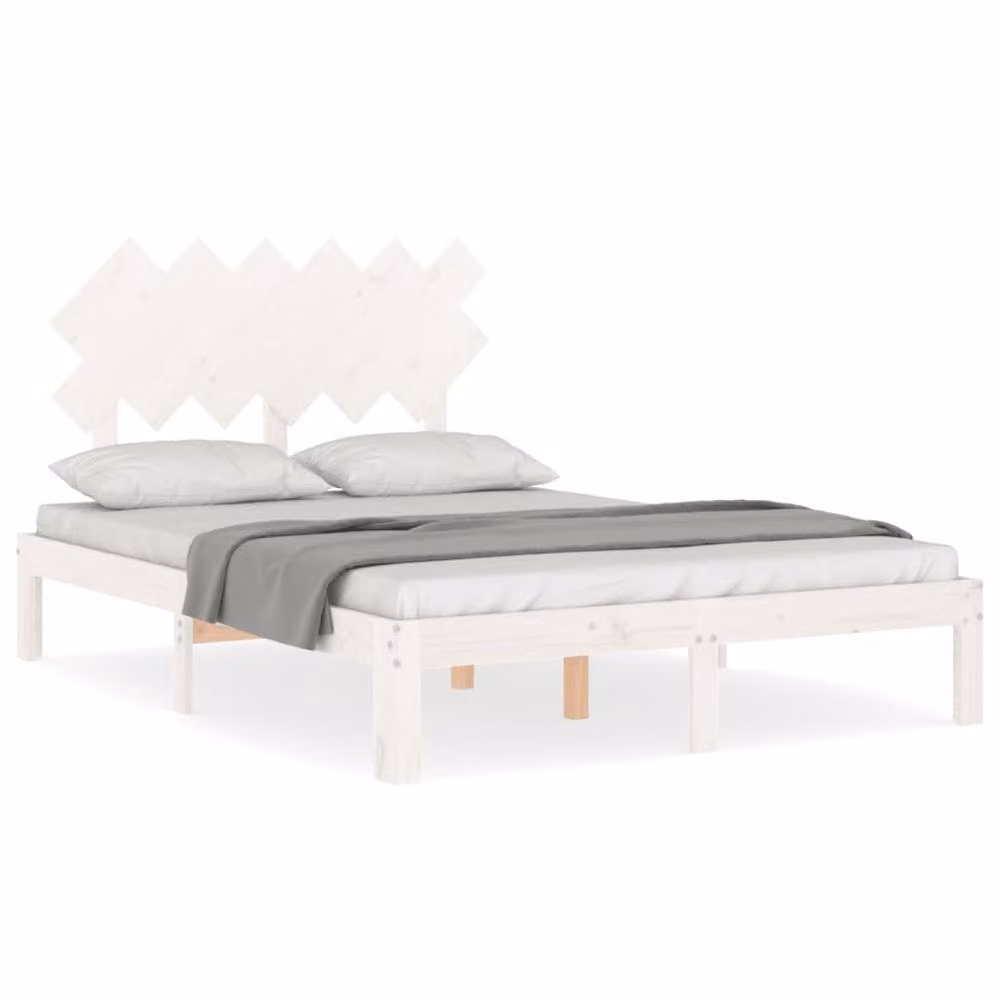 Berkfield Home Beautiful Small Double Solid Wood Bed Frame with Headboard in White – 2