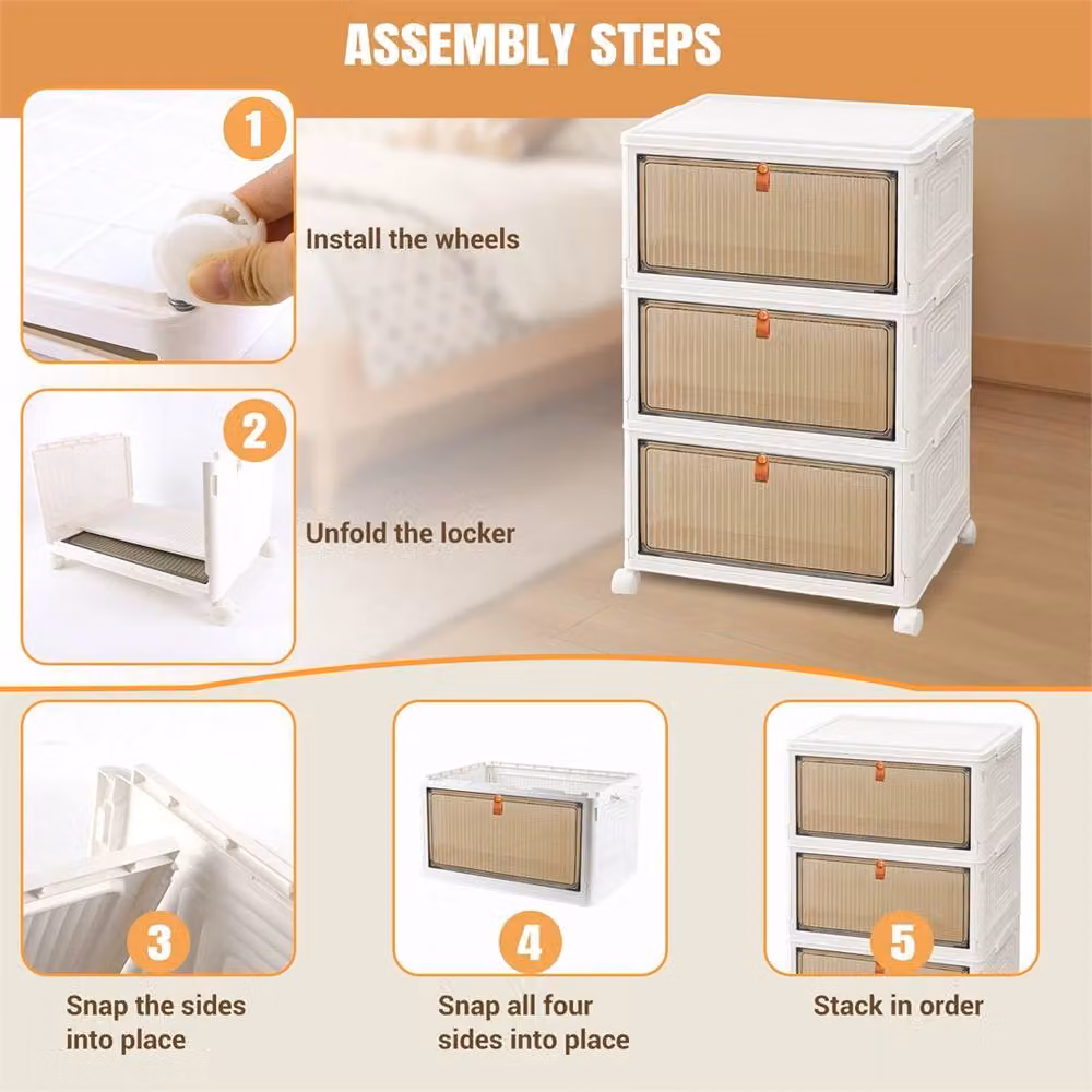 Nordara 3-Tier Folding Stackable Storage Box in White – 3