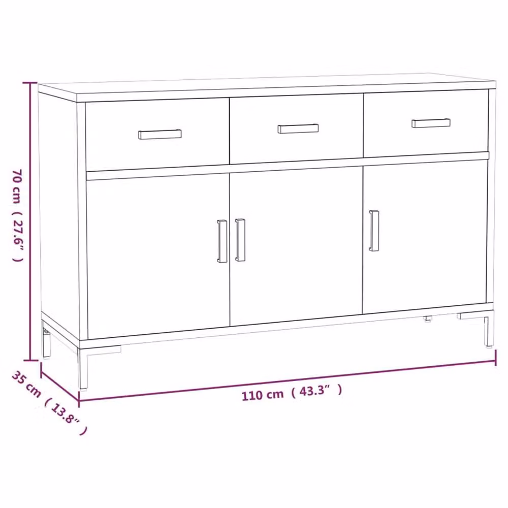 Berkfield Home Brown Solid Pinewood Industrial Sideboard W/D/H: 110 x 35 x 70 cm – 5