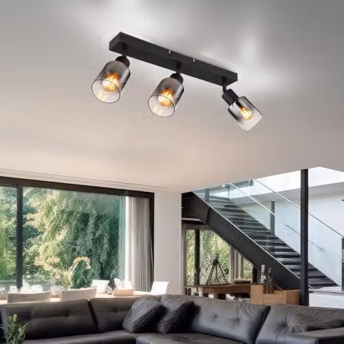 Globo Lighting Hubertus Ceiling Spotlight Bar in Black with Smoky Transparent Glass Shades, 3x E14 – 3
