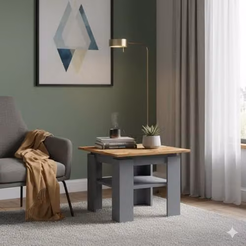 Shefa Line Element 550 Coffee Table in Oak and Graphite with Open Shelf, W/D/H: 55 x 55 x 43 cm – 3