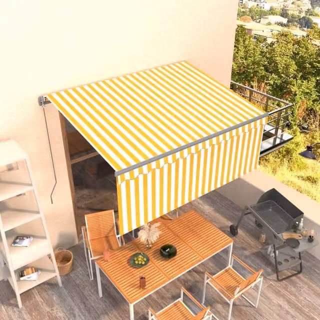 Berkfield Home Manual Retractable Awning with Blind, Yellow and White, W: 300 cm, D: 250 cm