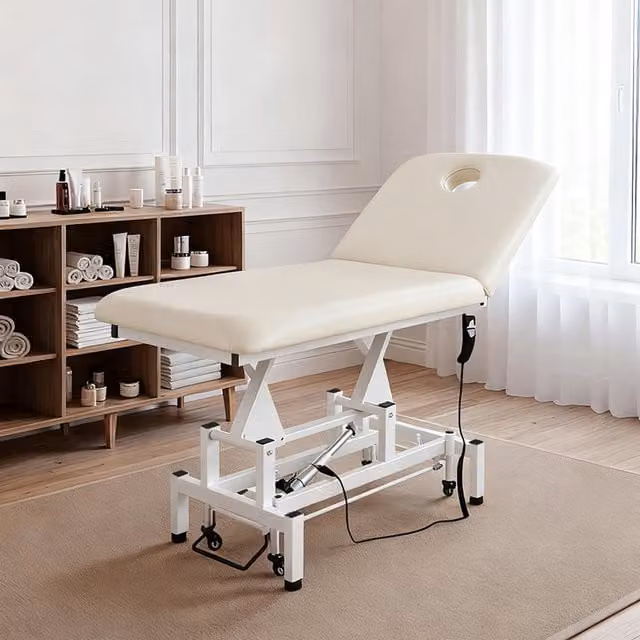 Livingandhome Electric Adjustable Beauty Bed for Massage and Spa in White