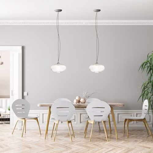 Happy Homewares Modern Oval Ribbed Glass Pendant Lamp Shade in Transparent, W/D/H: 30 x 17 x 17 cm – 2