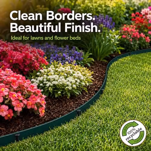 SolaDirect Flexible Plastic Garden Lawn Edging Border in Grey and Green with 20 Securing Pegs – 7