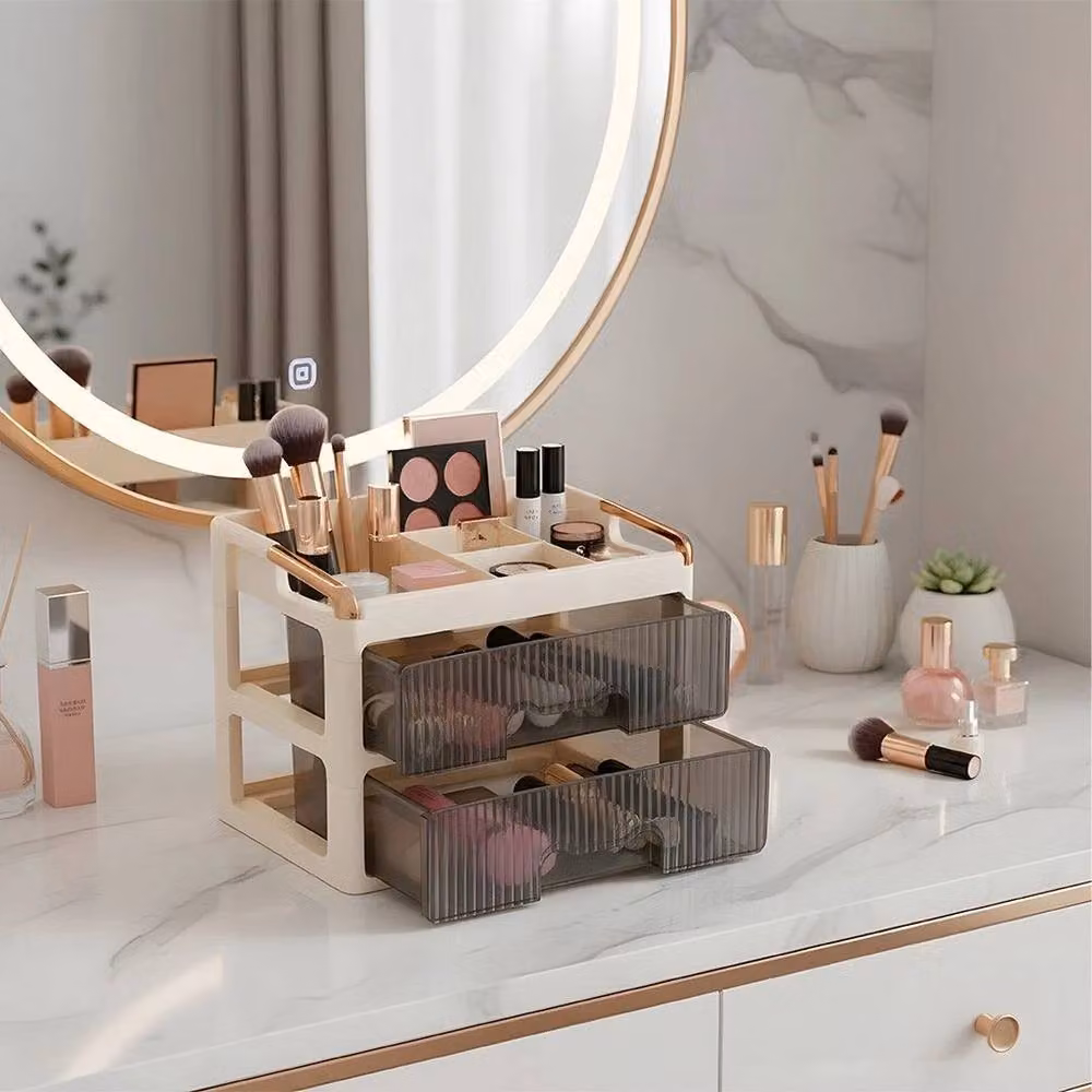 FORGEVIO Makeup Organiser Holder Case with 2 Large Drawers, Beige, W: 50.0 cm – 3