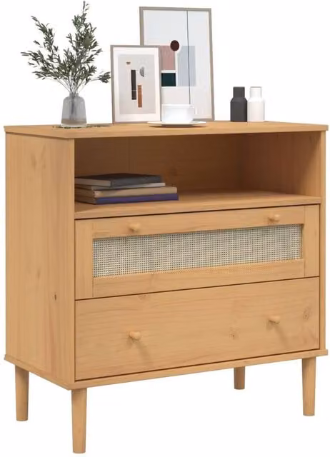 Berkfield Home SENJA Sideboard in Brown Rattan Look Solid Pine Wood, W/D/H: 80 x 40 x 80 cm – 1