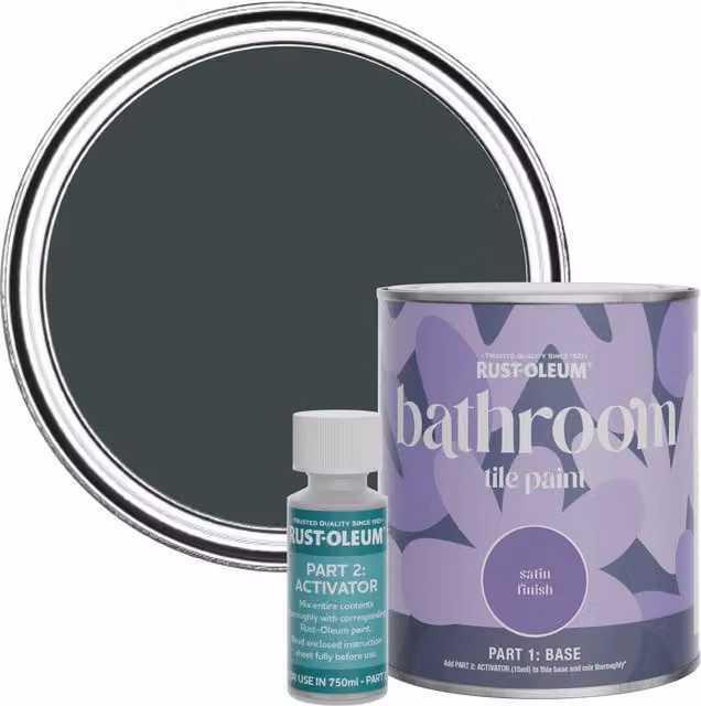 Rust-Oleum Bathroom Tile Paint in Satin Finish, Black Sand, 750ml, Black