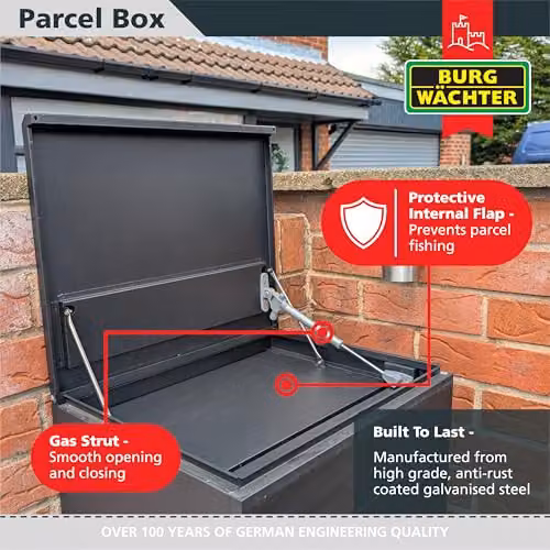 Burg-Wächter Wall Mounted Galvanised Steel Parcel Box, Black, W/D/H: 35.0 x 16.18 x 68.0 cm – 2