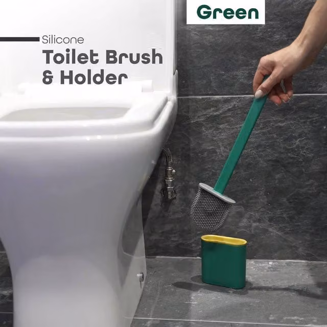 NESTLUNE Green Toilet Brush and Holder Set with Silicone Brush