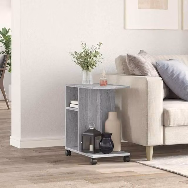 Berkfield Home Grey Sonoma Side Table with Wheels, W/D/H: 50 x 30 x 55 cm