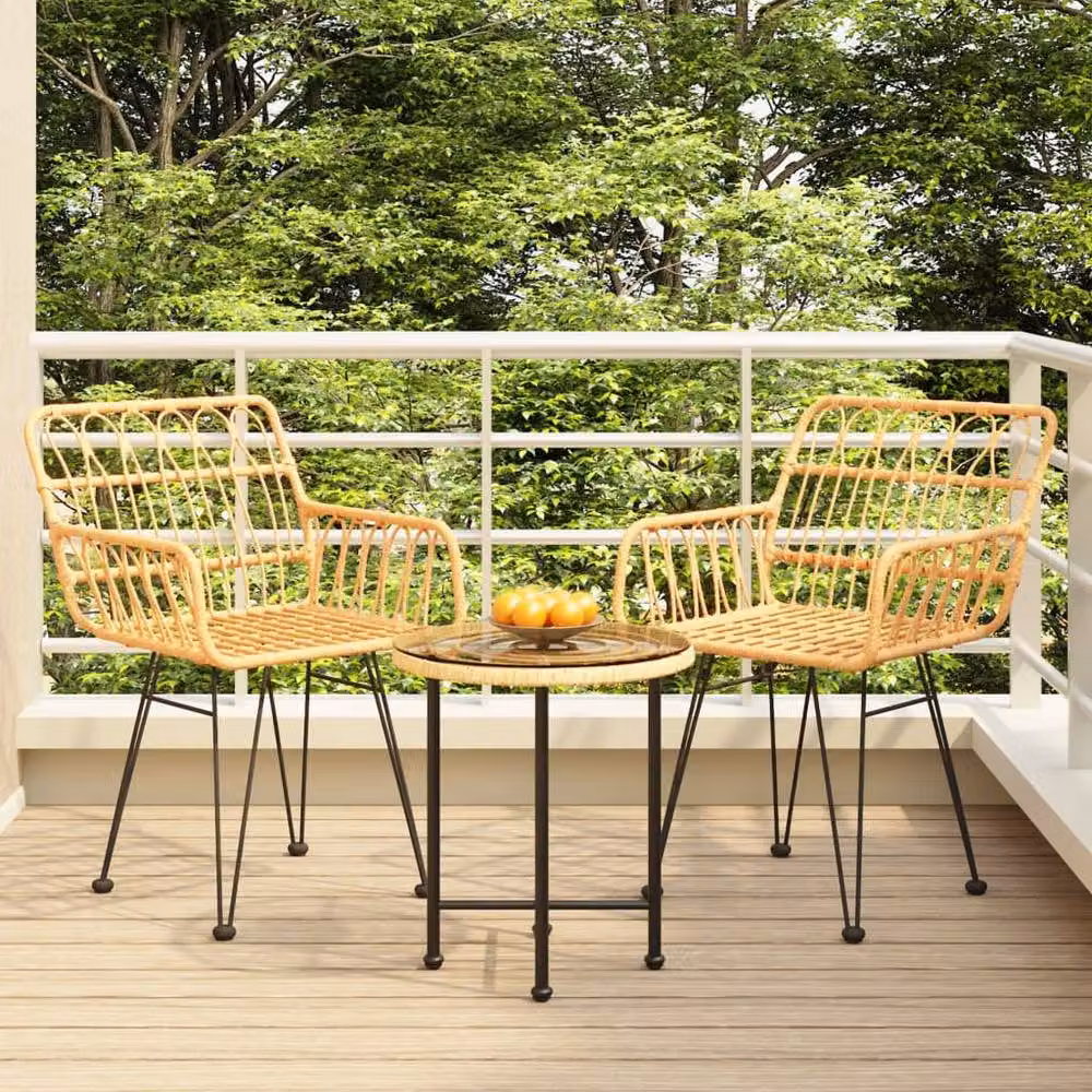 Berkfield Home Beautiful 3 Piece Poly Rattan Garden Dining Set in Beige – 2