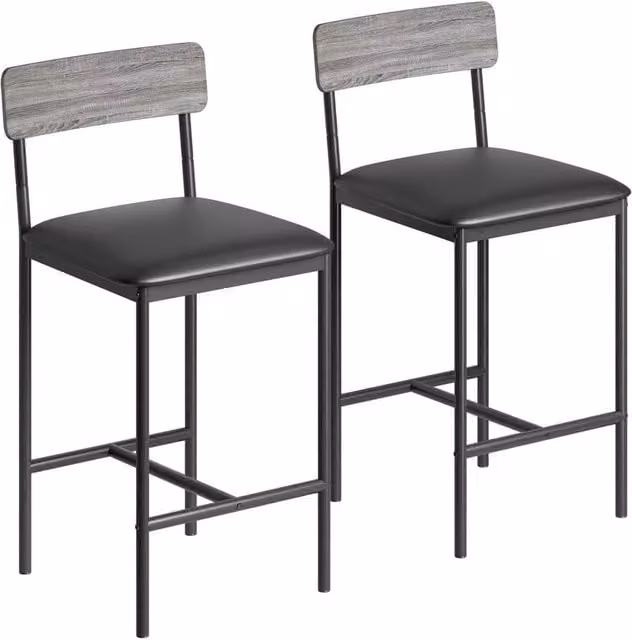 VOGREX Set of 2 Black Upholstered Synthetic Leather Barstools for Kitchen and Dining Rooms