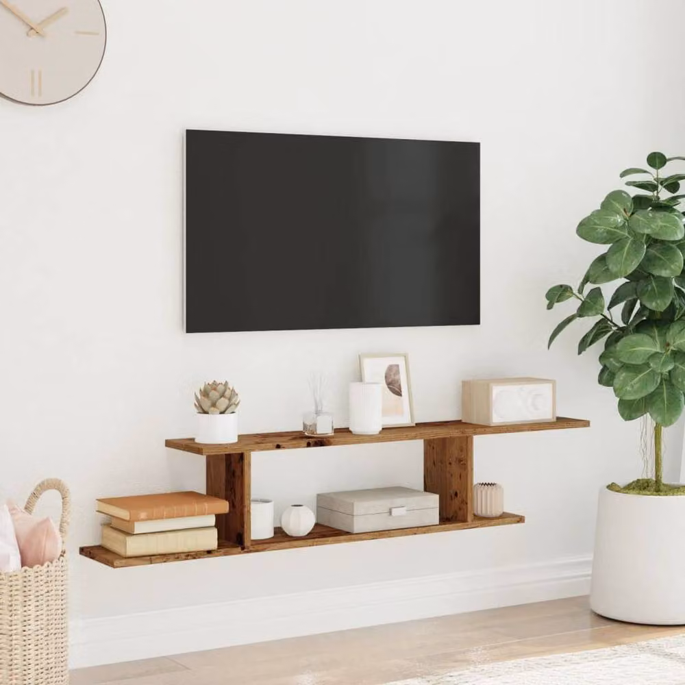 Berkfield Home Wall-Mounted TV Shelf in Brown Old Wood, W/D/H: 125 x 23 x 18 cm – 2