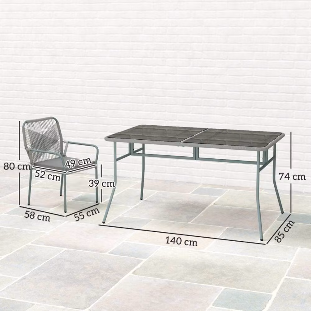 STILVORA Modern Garden Dining Set with Rectangular Glass Table and Stackable Grey Chairs – 3