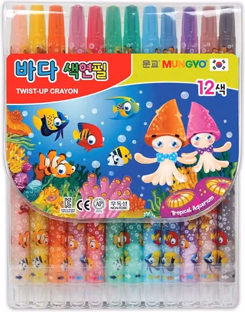 Mungyo Multicolour Wax Twist-Up Crayons for Children, Pack of 12
