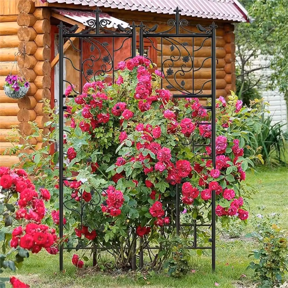 VOGREX 2-Piece Black Metal Bird Leaf Trellis and Heavy Duty Plant Climbing Support Stand – 4