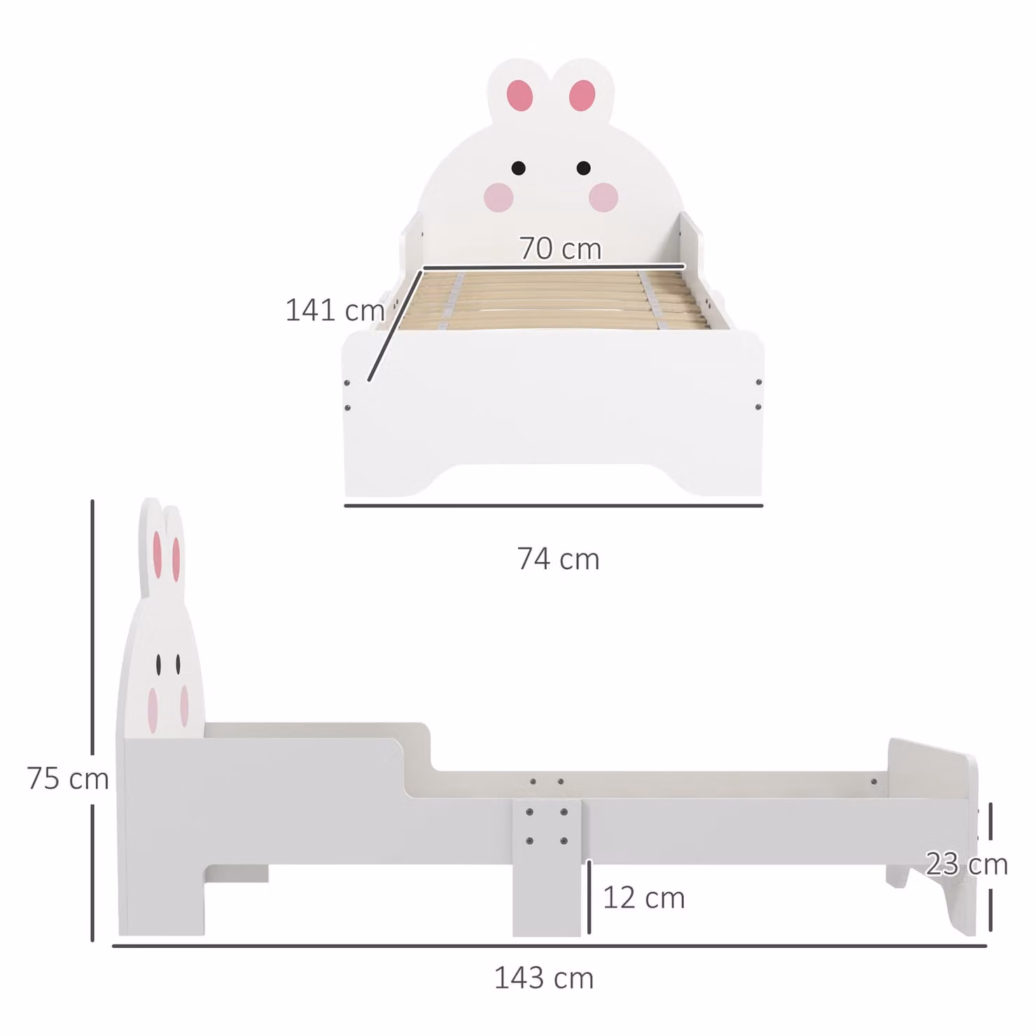ZONEKIZ Toddler Rabbit Bed Frame in White – 2