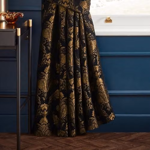 Paoletti Shiraz Traditional Jacquard Pencil Pleat Curtains, Black and Gold, H: 229.1 cm x W: 167.9 cm – 4