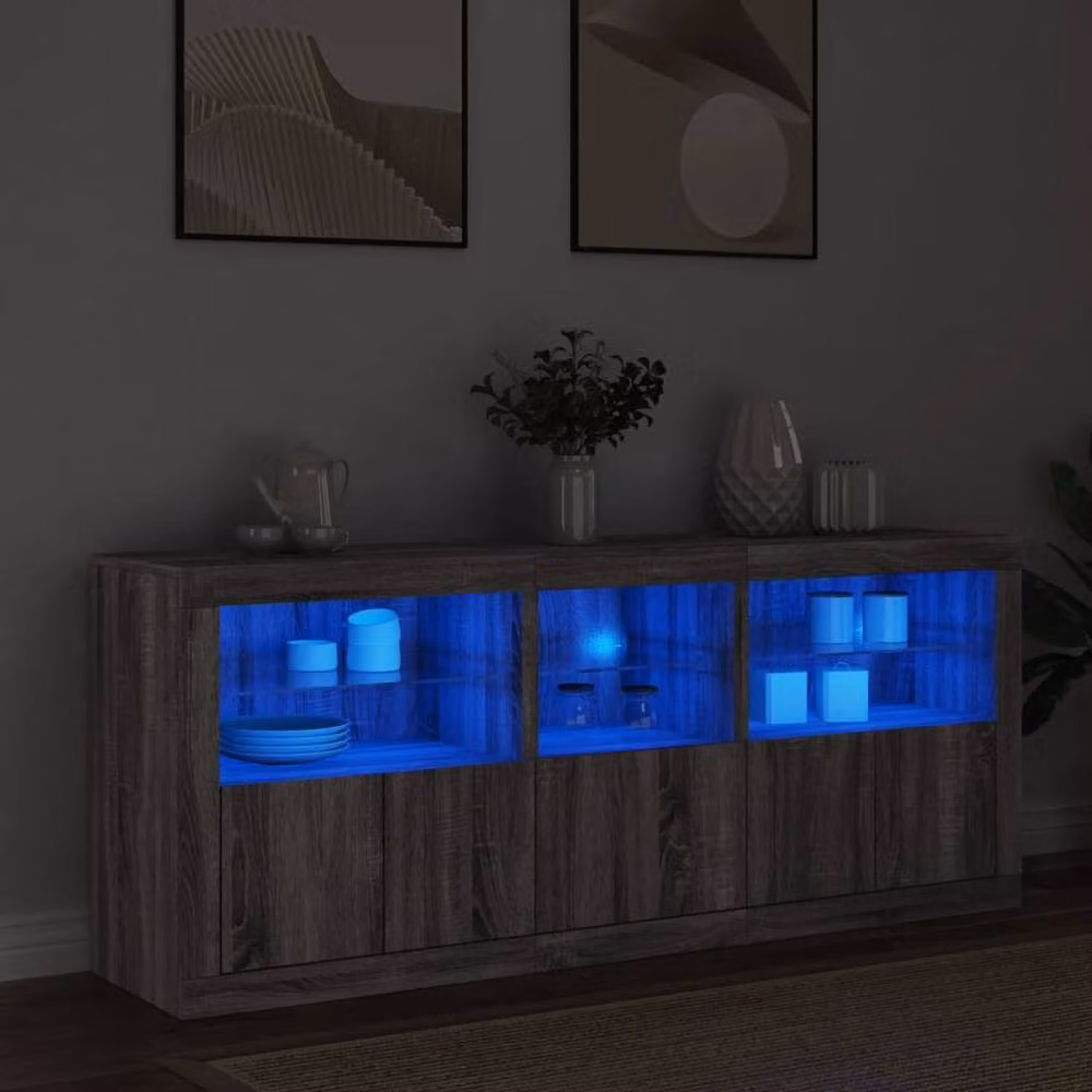 Berkfield Home Modern Grey Sonoma Sideboard with Integrated LED Lights, W: 162 cm, D: 37 cm, H: 67 cm – 2