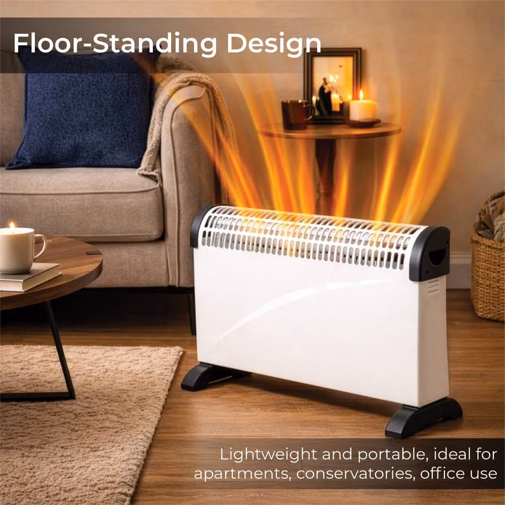 Prem-i-air 2kW Freestanding Convector Heater with Thermostat and Overheat Protection, White – 3