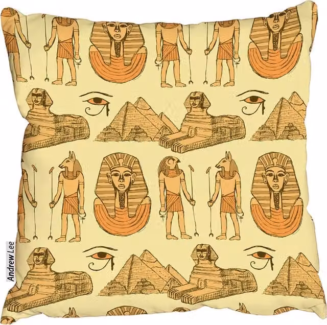 Andrew Lee Egyptian Sketch Symbols Square Cushion in Yellow, W 60 cm x H 60 cm