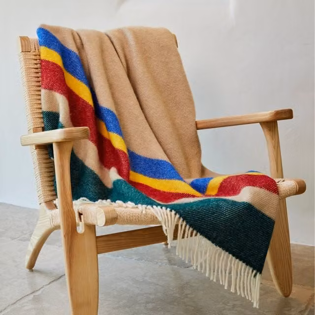 Tweedmill Alaska Wool Throw in Yellow and Multicolour Striped Design