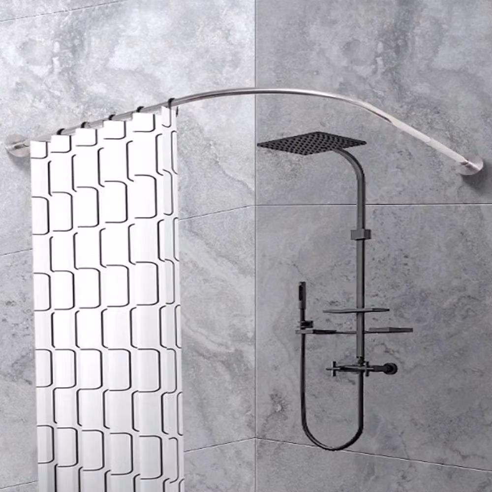 KORVIXA L Shaped Stainless Steel Shower Curtain Rail in Silver – 3