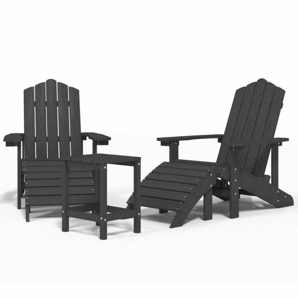 Berkfield Home Garden Adirondack Chairs with Footstool and Table in Anthracite Black HDPE – 2