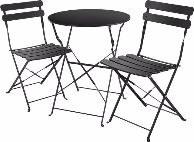 tectake Bistro Set with Round Folding Table and 2 Chairs in Black Powder Coated Steel – 8