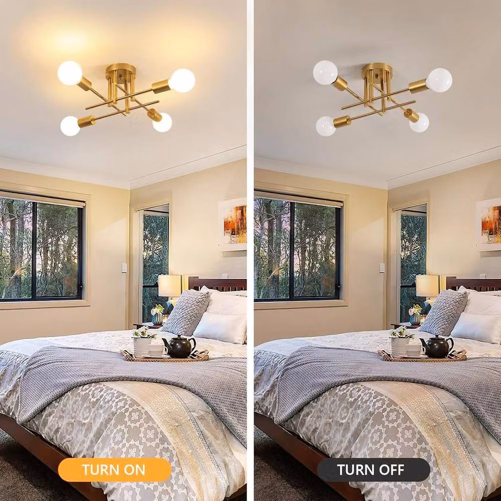 Goeco Vintage Sputnik Ceiling Light, 4-Bulb Metal Chandelier in Gold/Brass – 2