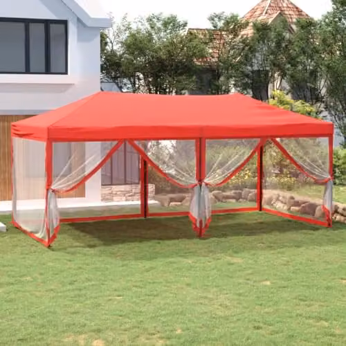 vidaXL Folding Party Tent with Sidewalls in Red and Silver, W: 6 m, D: 3 m, H: 2.44 m – 2