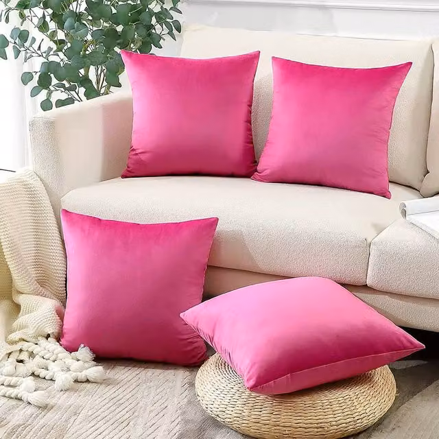 YnysTec Plush Velvet Square Cushion Cover in Bright Pink, W x D: 50 x 50 cm