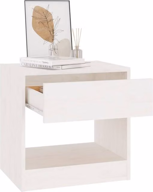 Berkfield Home Elegant White Solid Pinewood Bedside Cabinet W/D/H: 40 x 31 x 40 cm