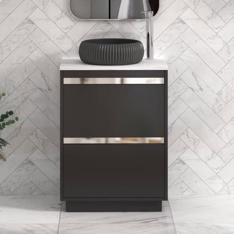Royal Bathrooms Orion 800mm Matt Obsidian Black Floor Standing 2 Drawer Vanity Unit with Milan Black Basin and Chrome Accent Trim
