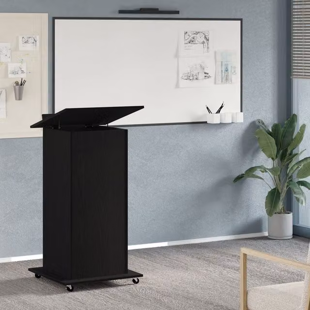 Berkfield Home Black Oak Lectern Podium with Wheels in Engineered Wood – 1