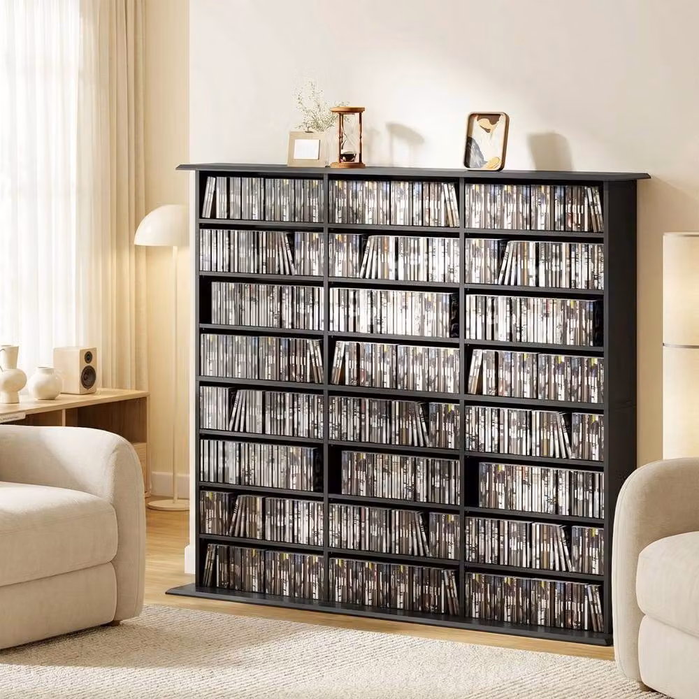 NESTLUNE Black Media Storage Unit with 24 Compartments, W: 100 cm, D: 15 cm, H: 15 cm – 5