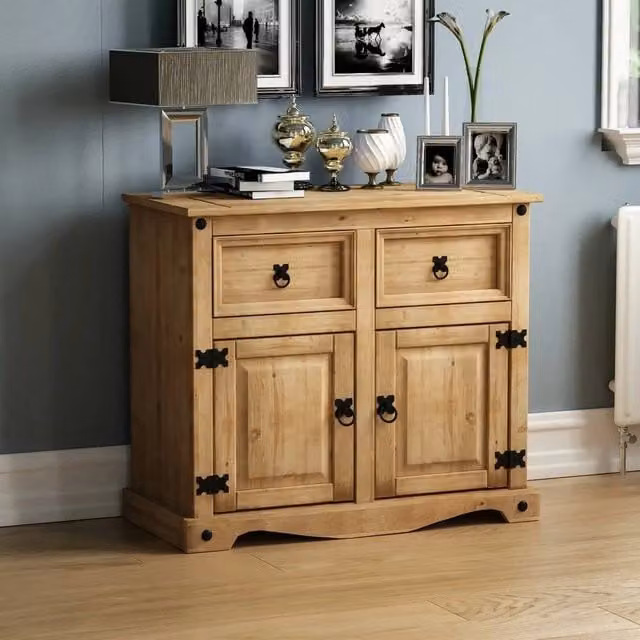 SPETLEK Brown and Black Rustic Wood and Metal Sideboard with 2 Doors and 2 Drawers – 1