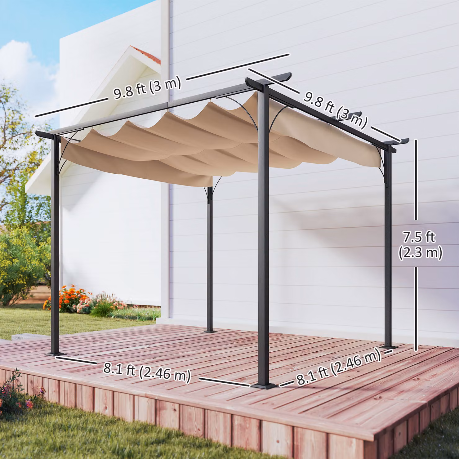 Outsunny Retractable Roof Garden Gazebo with Sides in Beige, W/D/H: 300 x 300 x 230 cm – 3