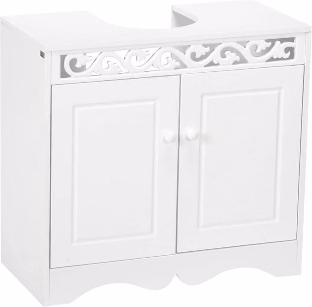FORGEVIO White Wooden Under Sink Bathroom Storage Cabinet with Hinged Doors, W: 60.0 cm, D: 30.0 cm, H: 56.0 cm – 1
