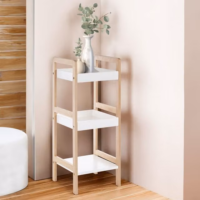 Orsina ARLA Bathroom Shelf Unit with Natural Birchwood Frame – 1
