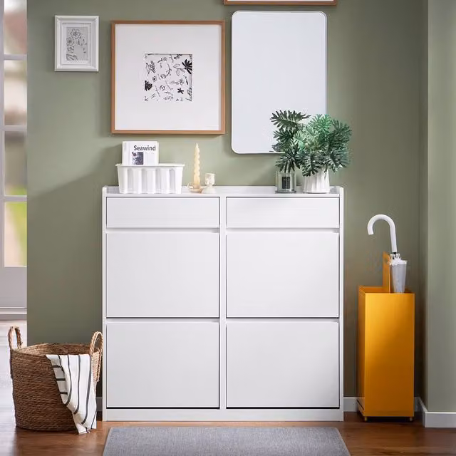 SoBuy Slim White Modern Shoe Cabinet with Tilting Compartments – 1