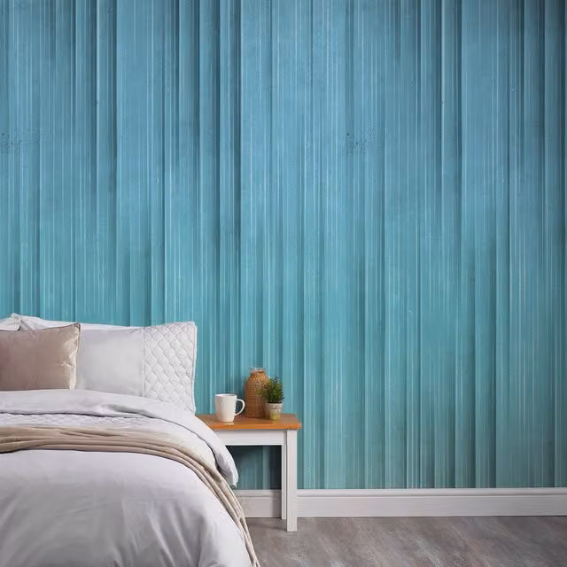 Grandeco Concrete Ombre 3 Lane Repeatable Textured Wallpaper Mural in Blue and Turquoise