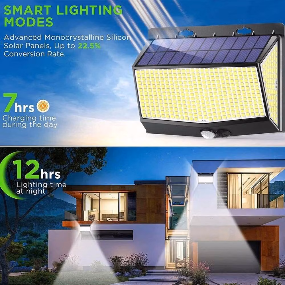 NESTLUNE 468 LED Solar Powered PIR Motion Sensor Wall Light in Black – 3