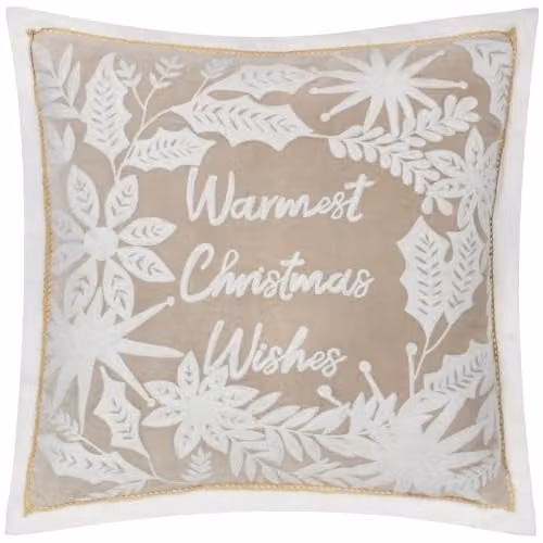Paoletti Winter Warmest Wishes Embroidered Polyester Filled Square Cushion in Beige and Multicolour, W/D/H: 50 x 50 x 50 cm