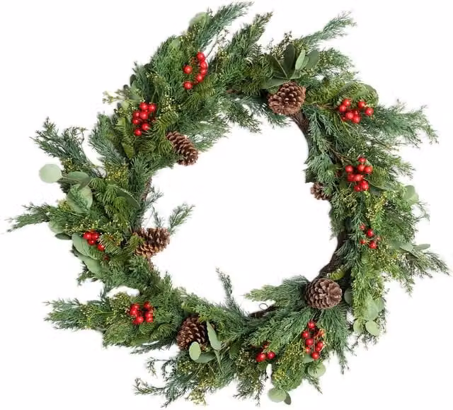 Shatchi Christmas Wreath with Red Berries and Pinecones in Green, Diameter: 90 cm – 1