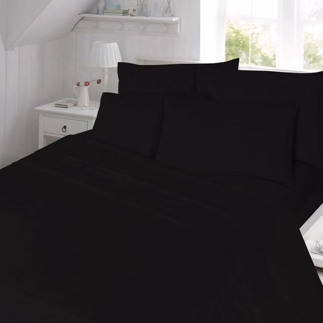 HomeSpace Direct Plain Black Percale Duvet Cover Set, W: 180 cm x L: 200 cm