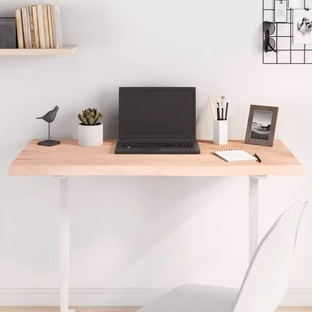 Berkfield Home Untreated Solid Oak Table Top in Brown and Beige, W: 100 cm, D: 50 cm, H: 2-4 cm