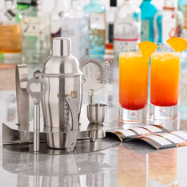 Homiu Deluxe 8 Piece Stainless Steel Cocktail Bar Gift Set in Silver and White